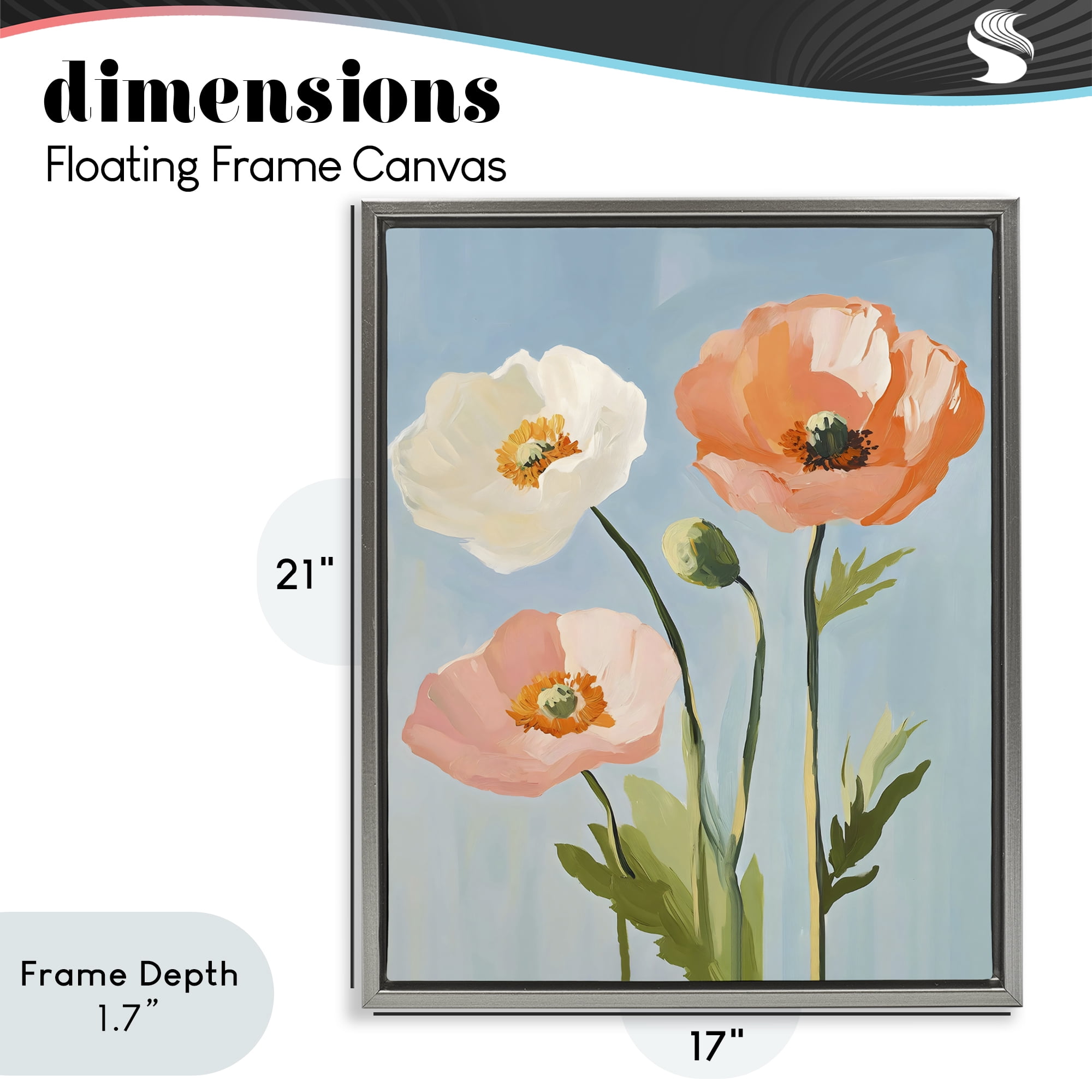 Stupell Industries Pastel Poppy Blooming Trio Gray Framed Floater Canvas Wall Art, design by The Prints Vibe
