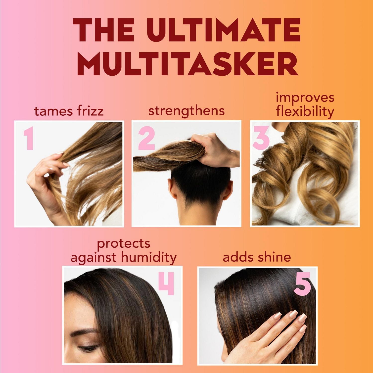 Bruine lissante OGX Frizz-Free + Keratin Smoothing Oil Miracle Gloss, 5-en-1, antifrisottis, cheveux lustrés, kératine, huile d'argan