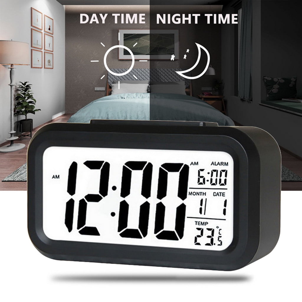 Digital Snooze LED Alarm Clock Backlight Time Calendar Thermometer Temperature K 