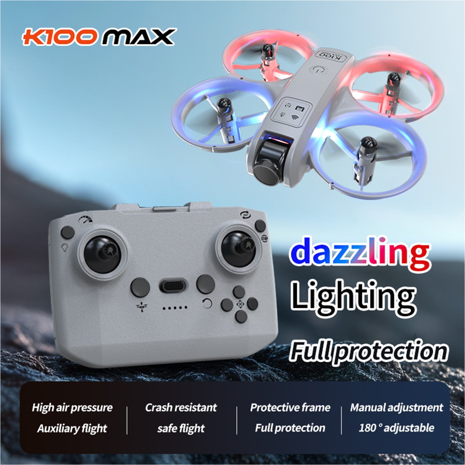 LED Light Drone with Altitude Hold, Headless Mode and One Key Takeoff, 2.4G RC Quadcopter for Boys Girls, Beginner-Friendly Flying Toy with Propeller Guards and 3 Speeds