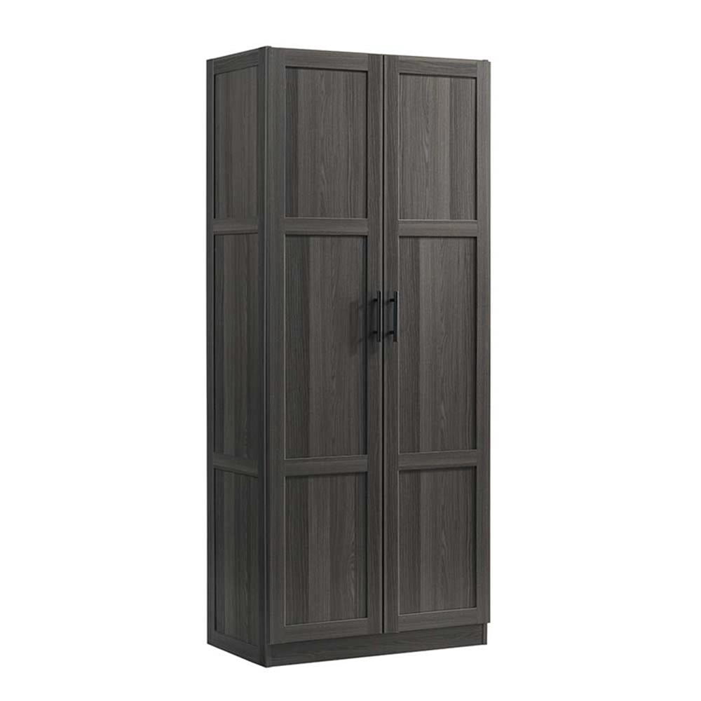 Pemberly Row Engineered Wood Storage Cabinet in Dark Wood/Graphite Black
