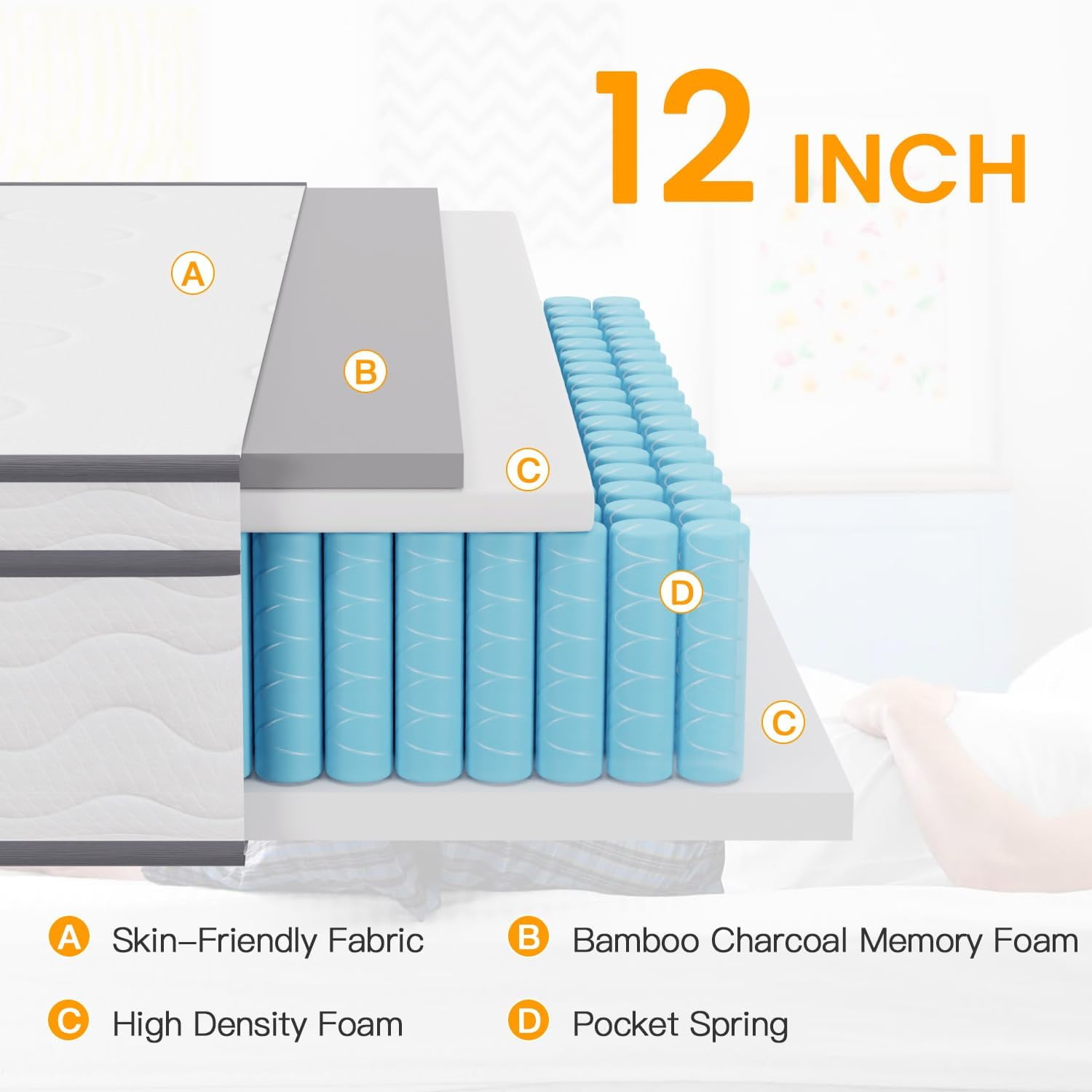 Dkelincs 12 inch Innerspring Mattress Gel Memory Foam Medium Firm Mattress Spring Mattress with Bamboo Charcoal, Twin