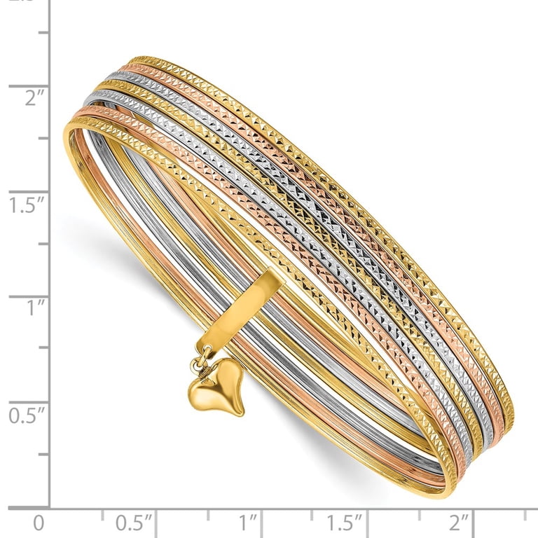 14K Tri-Color Gold bracelet Bangle 1 mm Slip On 7 Bangles 