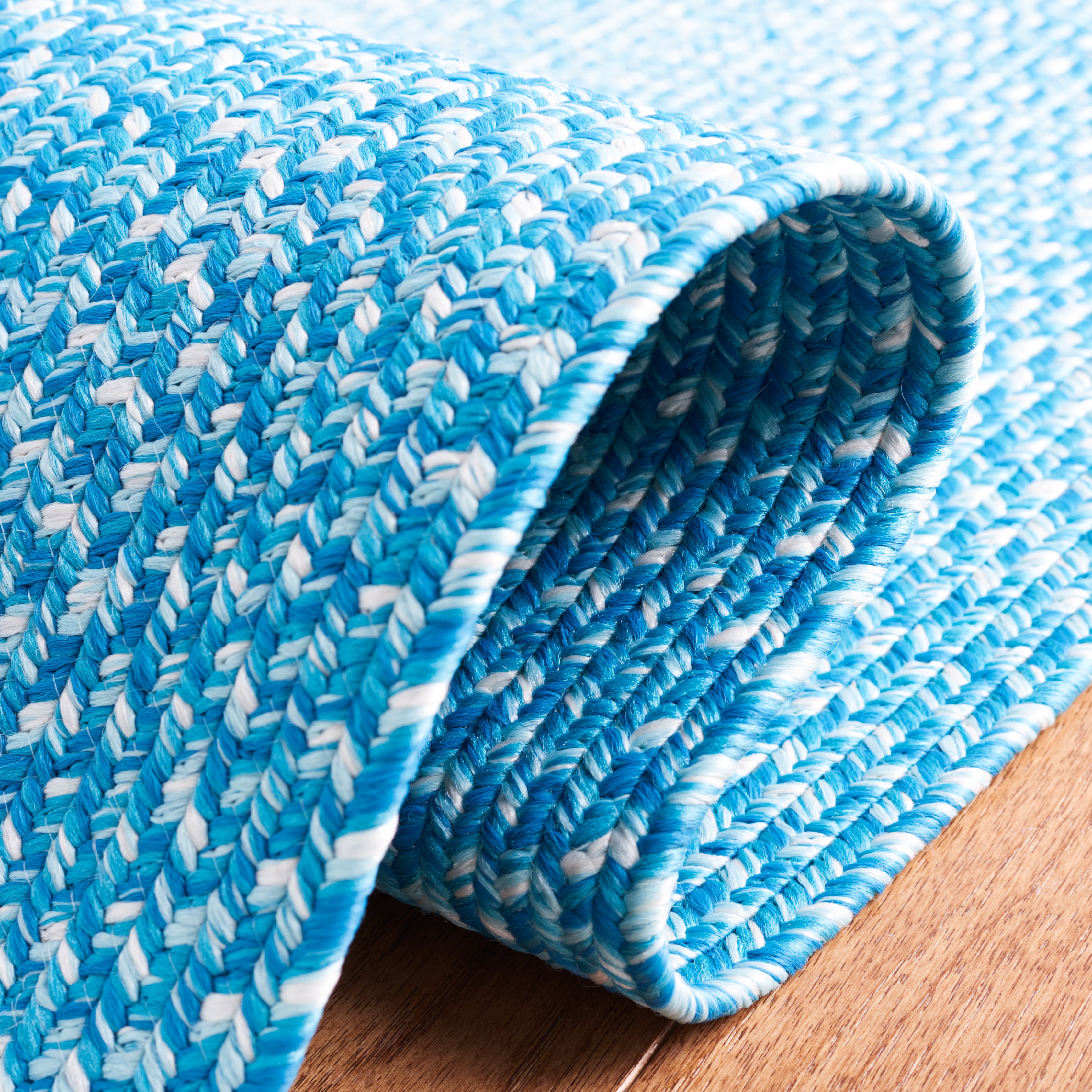 SAFAVIEH Braided Evangeline Bordered Machine Washable Reversible Area Rug, Aqua, 6' x 9' Oval