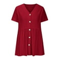 thumbnail image 6 of UPPADA Under 15 Womens V Neck Cotton Linen Shirts Roll Up Sleeve Pleated Blouses Solid Color Comfy Top Summer Casual Flowy Blouses Red,M, 6 of 8
