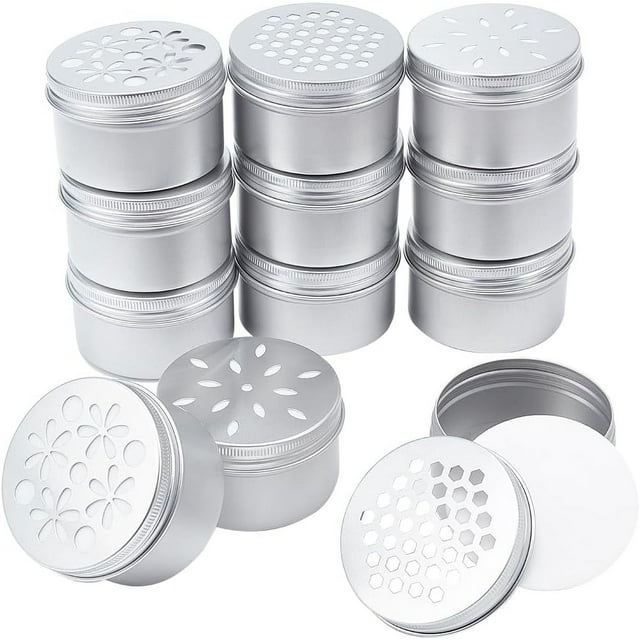 12 latas de aluminio, 3 estilos, 4 onzas, redondas, vacías, con tapas huecas, rellenables, para especias.