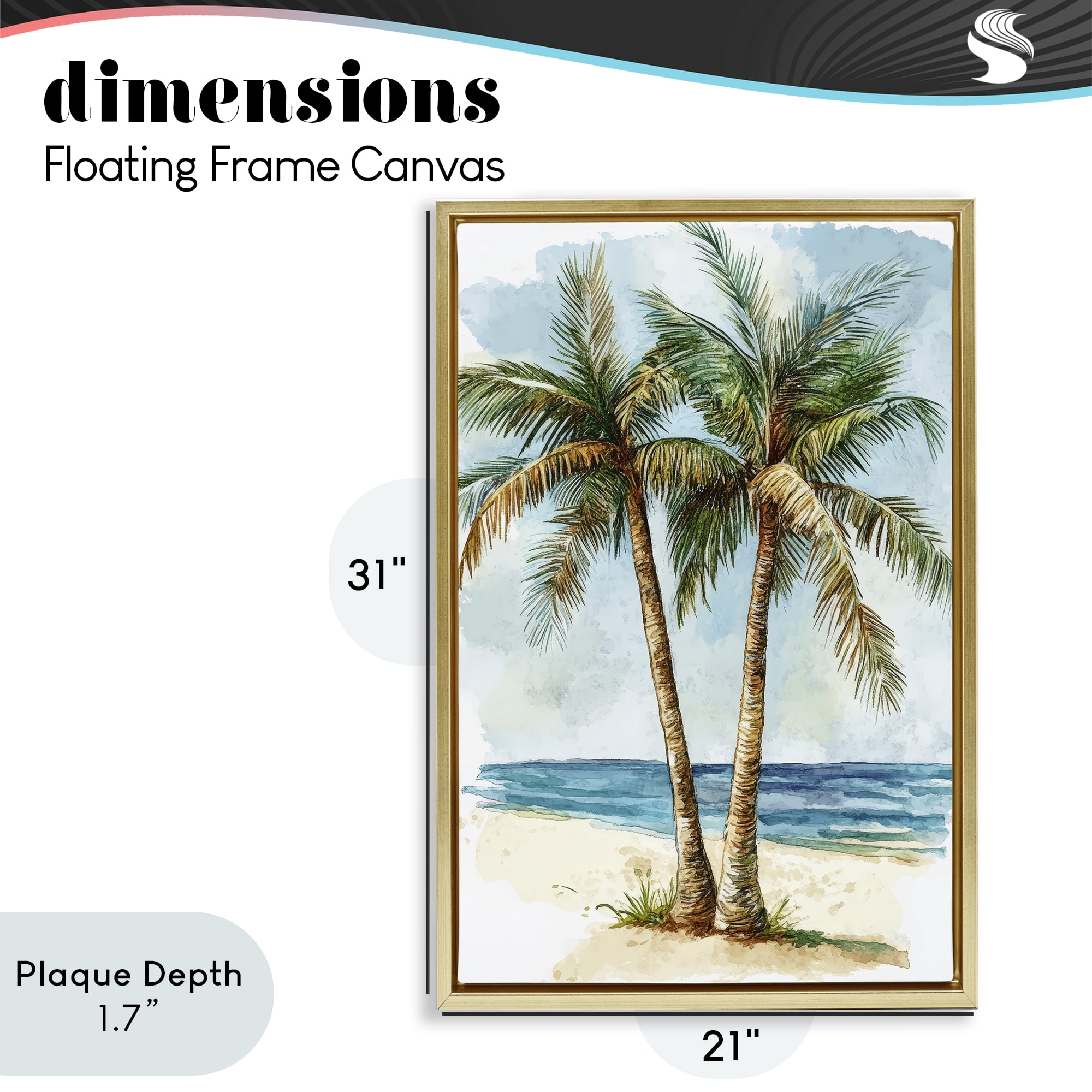 Stupell Industries Illustrated Palm Tree Duo Gold Framed Floater Canvas Wall Art, design by Petal Prints Design