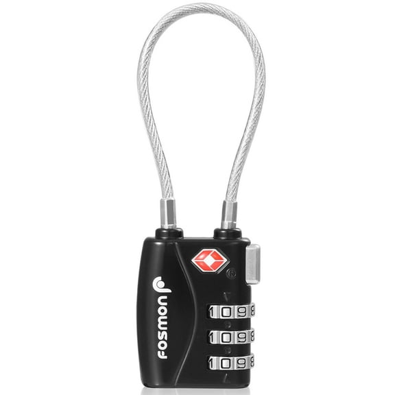TSA Approved Cable Luggage Locks, Fosmon (1 Pack) 3 Digit Combination Padlock with Alloy Body and Resettable Codes for Travel Bag, Suit Case, Lockers, Gym, Bike Locks