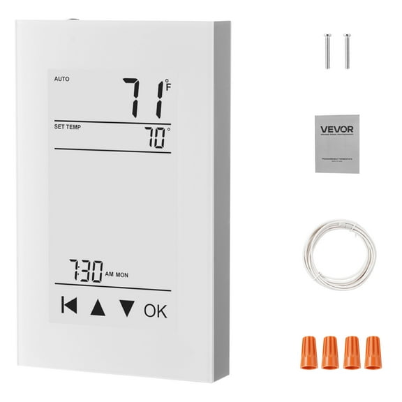 VEVOR 7-Day Programmable Thermostat, Home Thermostats for Radiant Underfloor Heating Cable, Heat Pump, with GFCI & Sensitive Sensor, LCD Touchscreen, Energy-Efficient, Gray-White (Without Wifi)