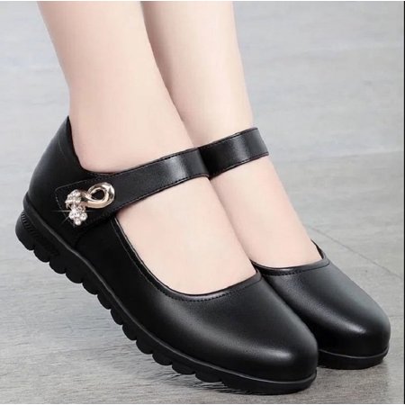 

Women Cool Light Weight Round Toe Pu Leather Buckle Strap Shoes Lady Casual Anti Skid Student School Shoes Zapatos De Mujer A09 Black 35