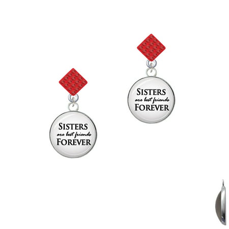 Domed Sisters are Best Friends Forever Red Crystal Diamond-Shape