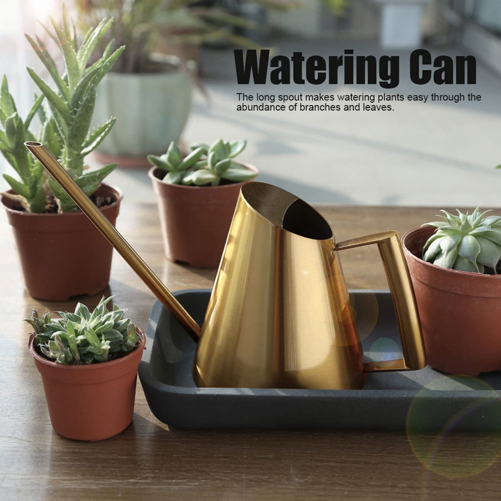 13.6 oz Watering Can Indoor Plants Stainless Steel Plant Waterer Watering Pot Sprinkle Pot Garden Flowers Plants Flower Tool Gold Watering Can with Long Spout (400ml) - 400ML/13.6OZ
