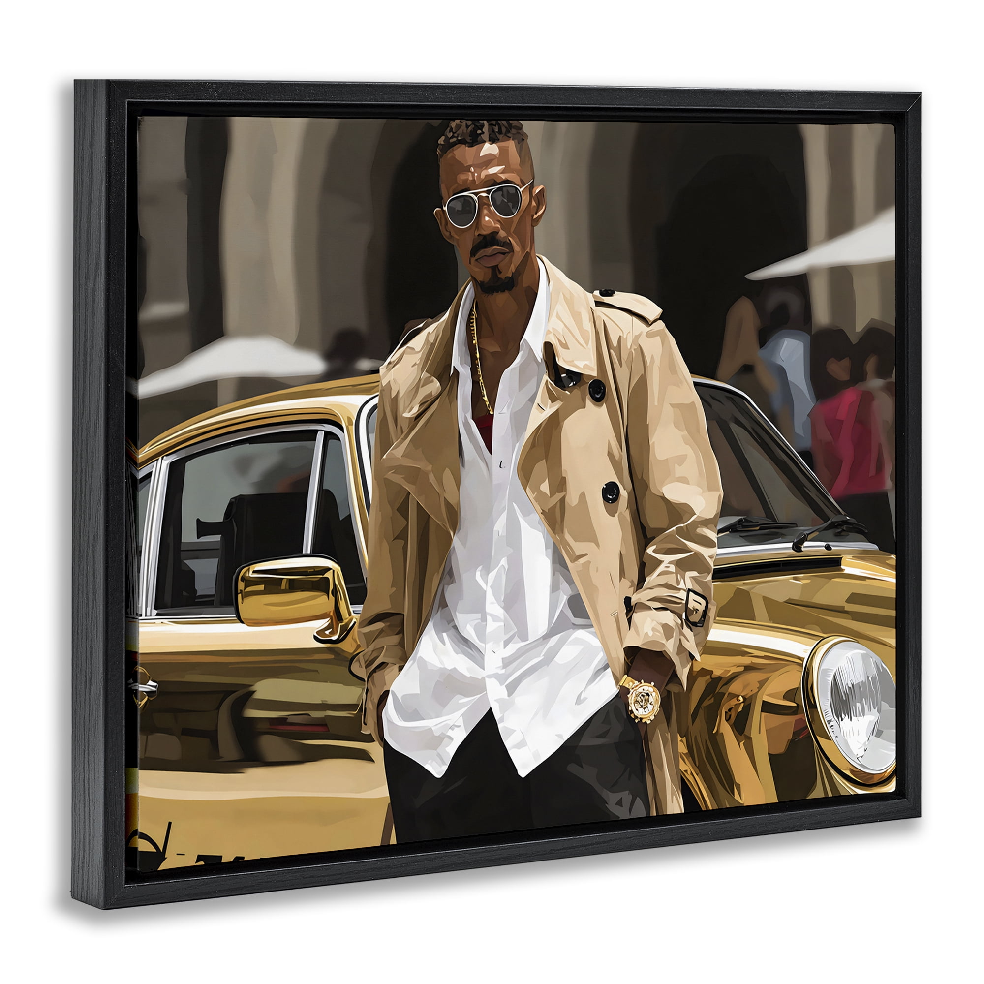 Stupell Industries Classy Gilded Sportscar & Driver Black Framed Floater Canvas Wall Art, design by Franklyn Gregory