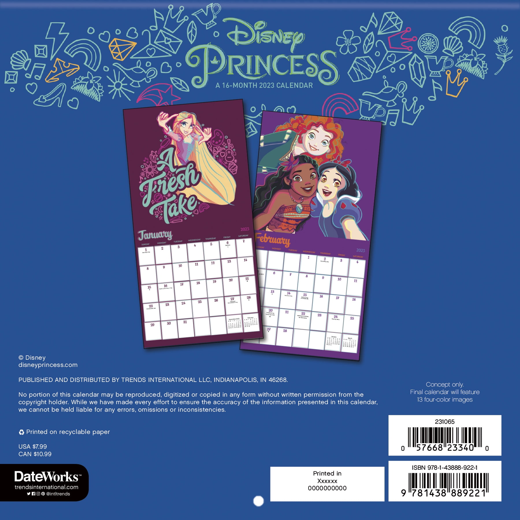 Trends International 2024 Disney Princess Mini Wall Calendar