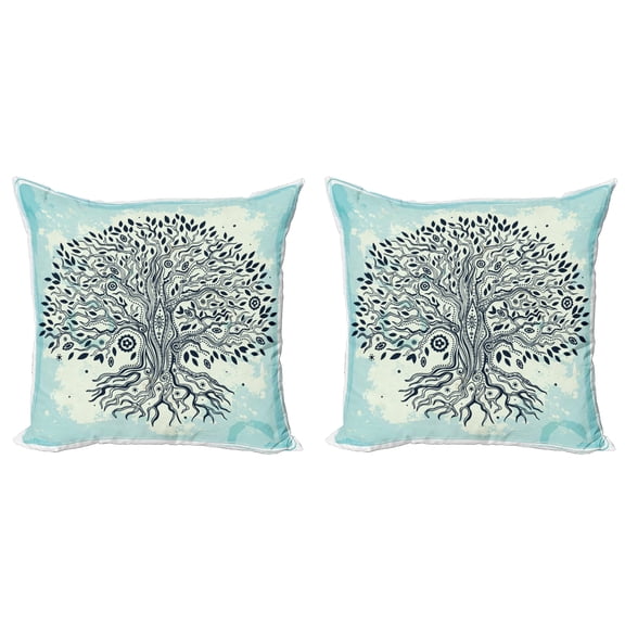 Ambesonne East Throw Pillow Cover 2 Pack, Chinese Bonsai Roots, 16", Indigo Cream Pale Blue