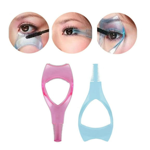2pcs 3 in 1 Makeup Cosmetic Eyelash Tool Upper Lower Eye Lash Mascara Guard Applicator ,for Women Girls (Pink Blue)
