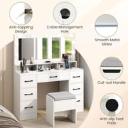 Resenkos Vanity Desk with Mirror Lights, Makeup Vanity Table with Power Outlet for Bedroom, Dressing Room, White