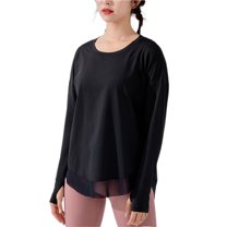 tarylea Yoga Tops for Women Crew Neck Long Sleeve Shirts Solid Color Loose Athletic Sports Running Coverup