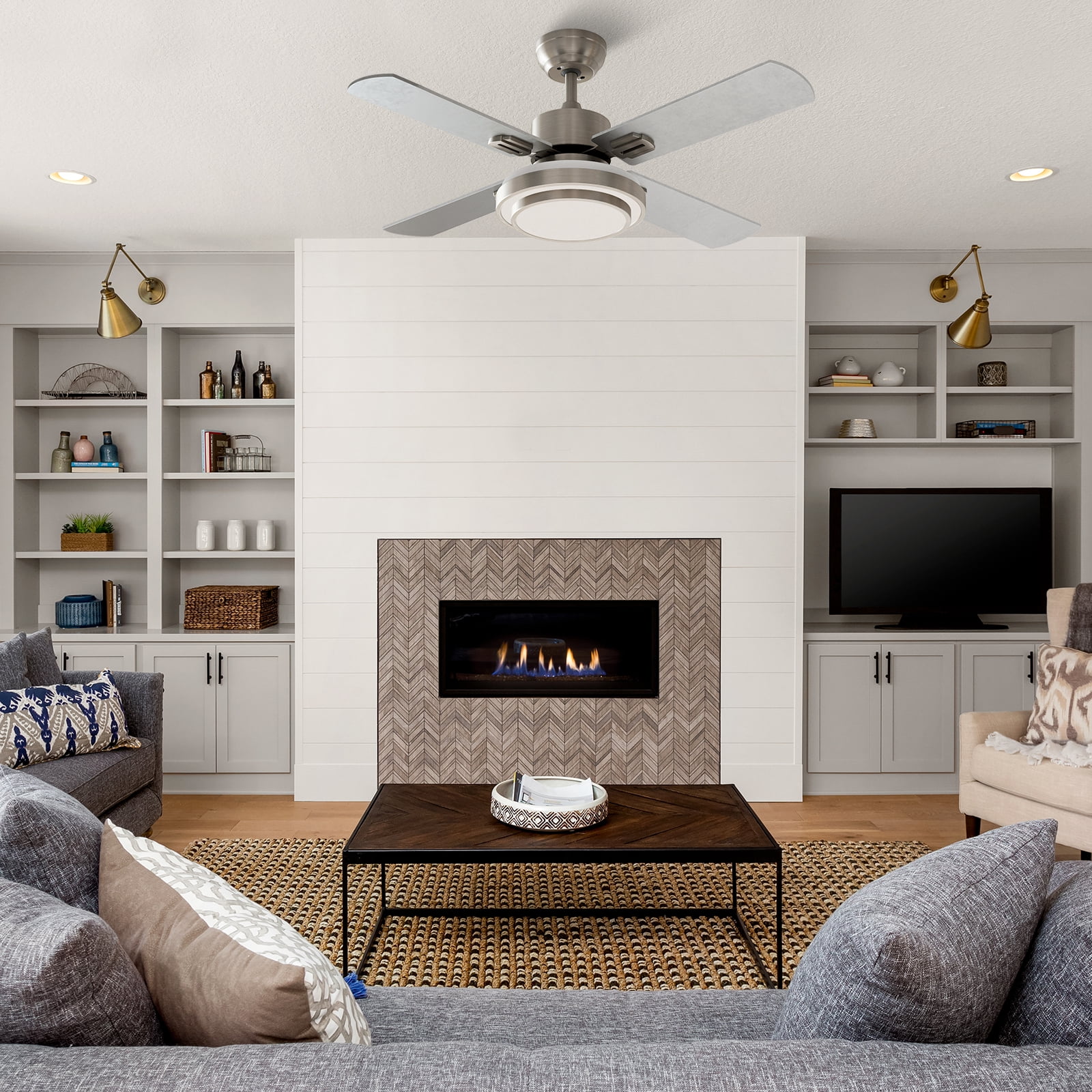 Warmiplanet 44" 4-Blade Ceiling Fan with Light and Remote, Sand Nickel Finish, 6 Speeds, 3 Color Temperatures