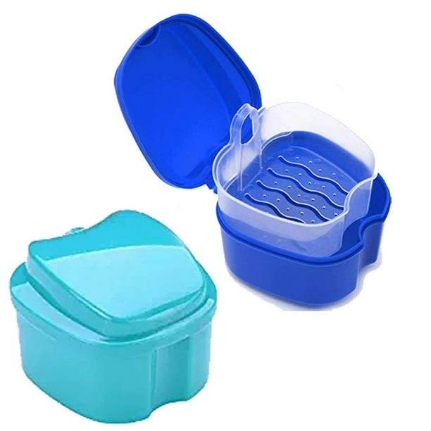 Denture Bath Case Cup with Denture Cleaner Brush & Retainer Holder Box