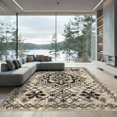 thumbnail image 2 of ODIKA 8'x10' Ultra-Soft Area Rug, Modern Farmhouse Boho Medallion With Distressed Diamond Lattice Border None Washable, Bare feet friendly, Silk-Touch for Bedroom, Under Sectional, 2 of 7