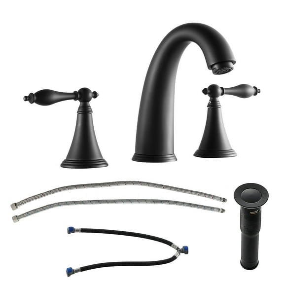 Logmey 8 in. Widespread Double Handle Bathroom Faucet with Pop Up Drainer in Matte Black