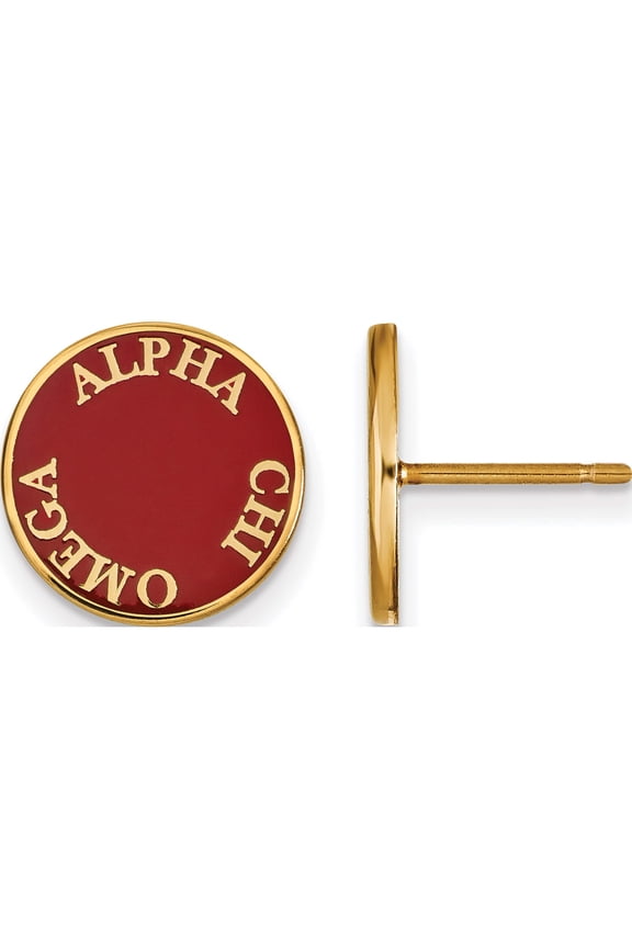 Ss/Gold Plated Sterling Silver With Gp Logoart Alpha Chi Omega Enameled Post Earrings (12 X 12) Made In United States gp019aco