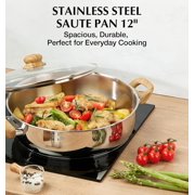 Koch Systeme CS 12 inch Stainless Steel Deep Sauté Pan with Bakelite Handles, Deep Frying Pan with Lid, Suitable for All Stoves