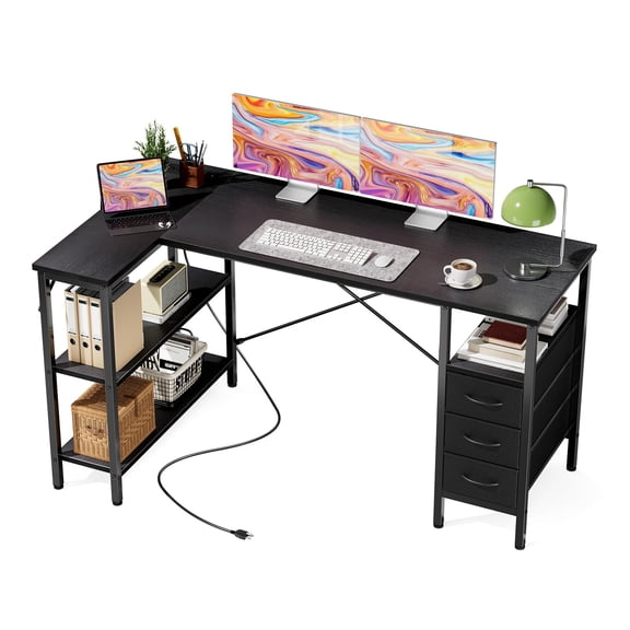 Ink L-Shaped Desk with Drawers, 55 Inch Home Office Desk, Gaming Table