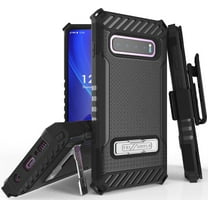 Case with Clip for Galaxy S10, Black Tri-Shield [Military Grade] Rugged Cover with Metal Kickstand [Includes Wrist Strap Lanyard   Belt Hip Holster] for Samsung Galaxy S10 Phone (SM-G973)
