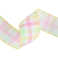 thumbnail image 5 of LaRibbons 2 1/2" Wired Ribbon, White w/ Pastel Plaid Green/Yellow/Pink, 10 Yard Roll, 5 of 7