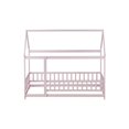 thumbnail image 6 of Twin Size Floor Bed with Roof and Fence, Wood House Bed Frame for Bedroom, Easy Assemble, No Box Spring Needed, Pink, 6 of 8