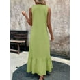 thumbnail image 4 of Women'S Summer Beach Cotton Tank Dress Linen Boho Sleeveless Tiered Ruffle Maxi Long Sundress Yellow-Green L, 4 of 5