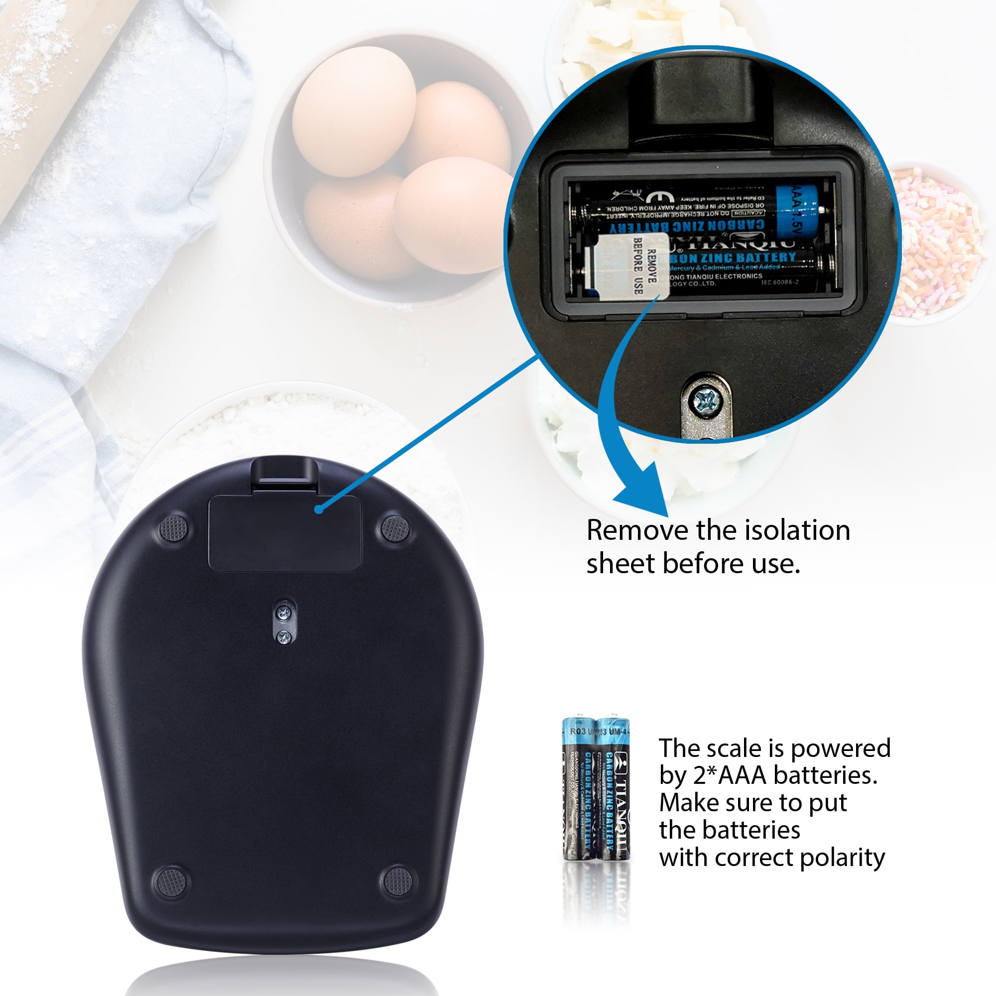 Mainstays Waterproof Digital Kitchen Scale with Blue Backlit, Black