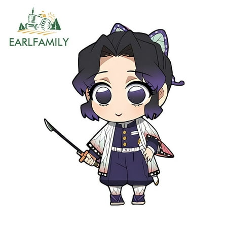 EARLFAMILY 5.1 Inch Kochou Shinobu Swordsman Car Accessories Chibi Anime Butterfly Decal Creative Auto Decoration