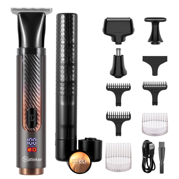 Hatteker HT-9197 4 in 1 Hair Trimmer Head Electric Men's Back Shaver Grooming Kit Cordless with Extension Handle (Black 2)