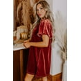 thumbnail image 3 of Cinnamon Velvet Mini Shift Dress with Puff Sleeves and Smocked Neckline - [ZhiHiMeRi] | (US 12-14)L, 3 of 6