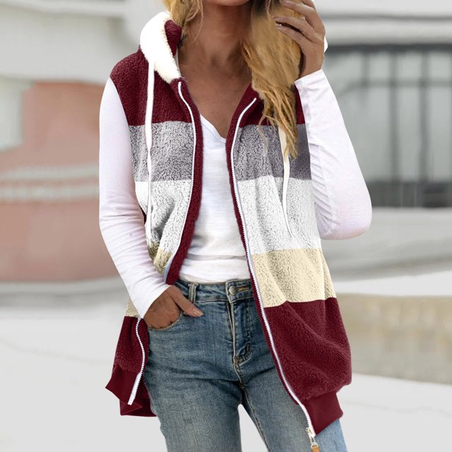 Abrigo informal sin mangas con capucha y chaquetas para mujer, otoño e invierno, sin mangas, con cremallera, cálido, con bolsillos