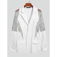 thumbnail image 3 of Men's Lapel Mesh Patchwork Jacket Blazer Formal Evening Party Shackets Coats, 3 of 4