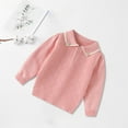 thumbnail image 2 of Likimi Toddler Kids Girls Sweater Solid Color Long Sleeve Lapel Pullover Tops Casual Comfortable Soft Fall Winter Clothes Size 4-5 Years Pink, 2 of 9