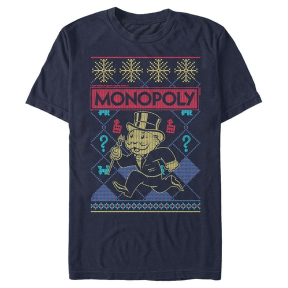 Men's Monopoly Ugly Christmas Uncle Pennybags  Graphic Tee Navy Blue 3X Large