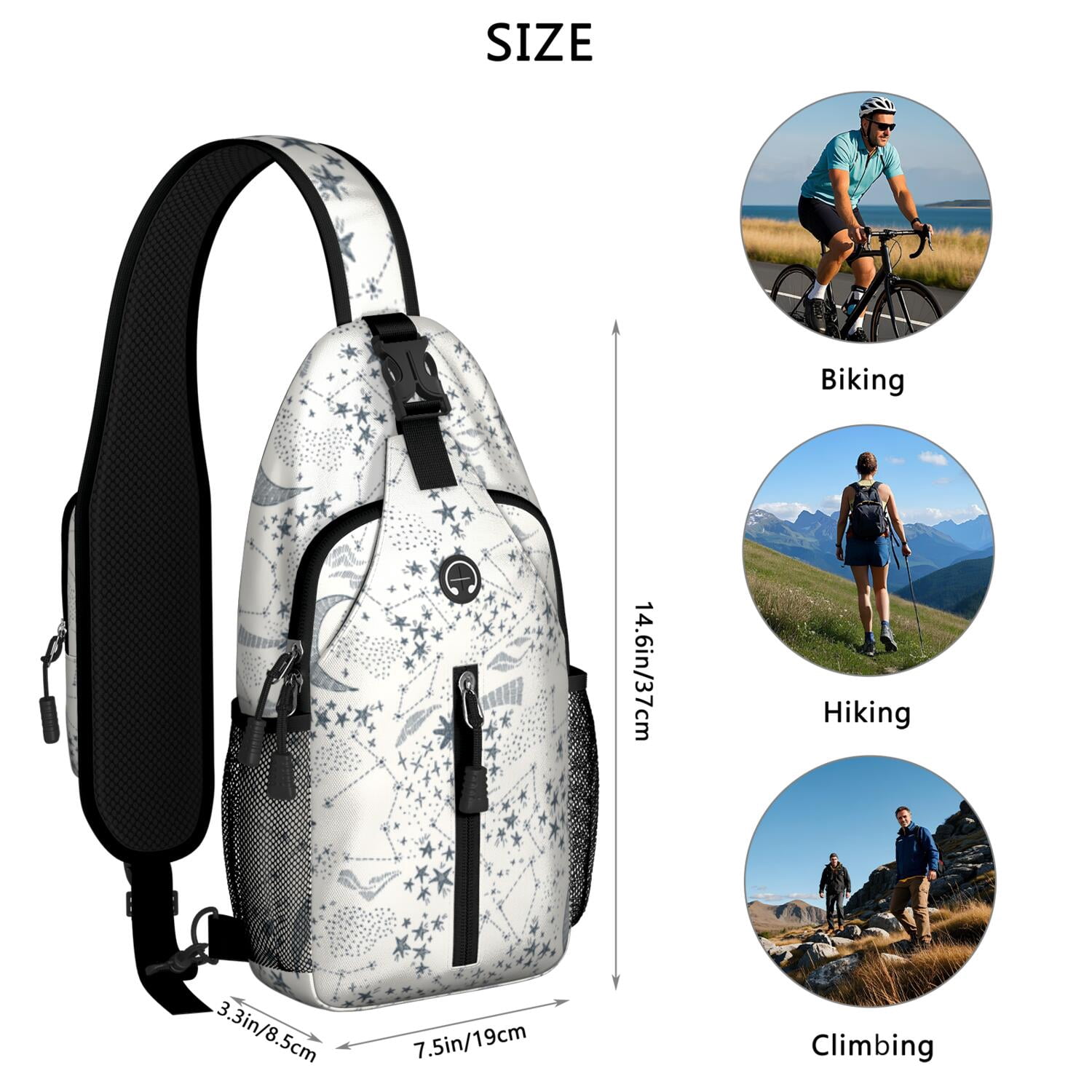 Rustic Hippie Tribal Folk Style Lightweight Sling Bag for Women Men – Sturdy plastic buckle, Adjustable shoulder strap, Secure zipper pockets – Boho Ethnic Retro Design for Travel, Hiking, Outdoor