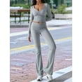 thumbnail image 5 of Women'S Workout 2 Piece Lounge Sets Long Sleeve Tops Foldover Flare Pants Casual Outfits Tracksuit Grey XS, 5 of 8