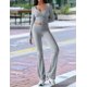 thumbnail image 5 of Conjunto Deportivo de 2 Piezas para Mujer, Camiseta de Larga, Pantalones Acampanados con Solapa, Chándal Informal, Gris, Talla M, 5 of 8