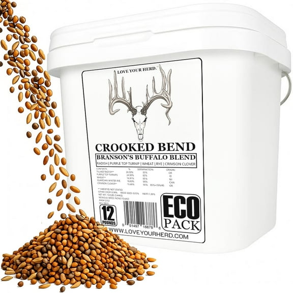 Branson’s Buffalo Blend, 12LB EcoPack, Whitetail Food Plot Seed for Deer, Turkey, Pheasant, Dove, Elk & Duck, Plant Seeds Grow Forage to Feed & Attract Wildlife to Hunting Plots, No Till