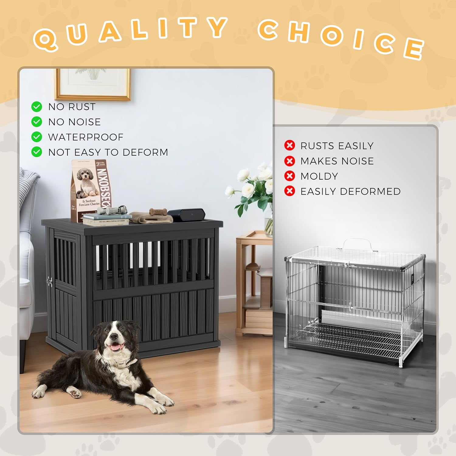 Modern Resin Dog Crate End Table – 2-in-1 Indoor Kennel with Secure Latch for All Sizes – Side/Night Table, Light Brown, 29.6x21.3x25.3in