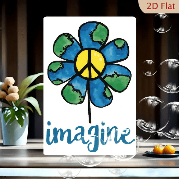 1pc Metal Wall Sign, 8x12 Inches, Vintage Boho Peace Sign Earth Flower "Imagine" Quote Art Print, Planet Earth Day Theme, Inspirational Wall Decor for Home, Living Room, Bedroom, Office, Cafe