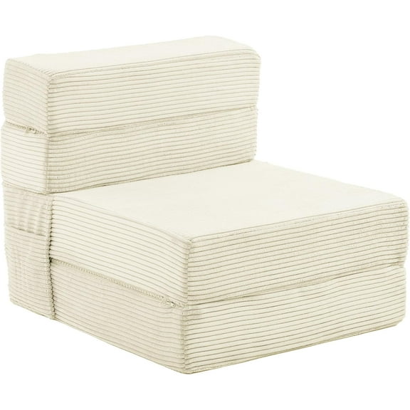 Twin Size Folding Sofa Bed - 4 in 1 Convertible Sleeper Chair with Pillow - High Density Memory Foam Futon Couch - Foldable Bed for Living Room Bedroom (Beige)