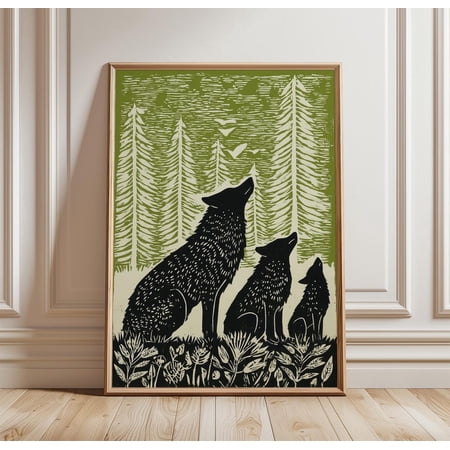 Wolf Forest Poster Woodland Animal Wall Art Tree Landscape Nature Print