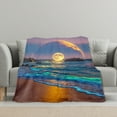 thumbnail image 3 of Full Moon Glow Ocean Waves Wall Hanging Design Cozy Fleece Blanket Soft Warm Comfortable For Sofa Bed Travel Camping Living Room Office Chair Polyester Gift For Family Or Friends, 3 of 10